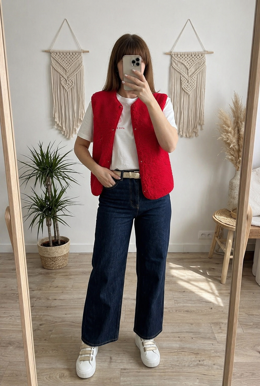Gilet Sans Manches Effet Mouton Rouge – Boutons Pression
