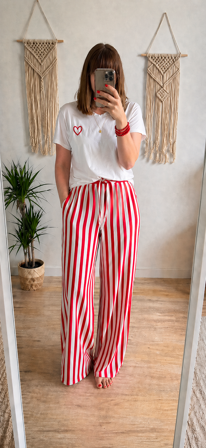 Pantalon Large Rayé Rouge & Blanc