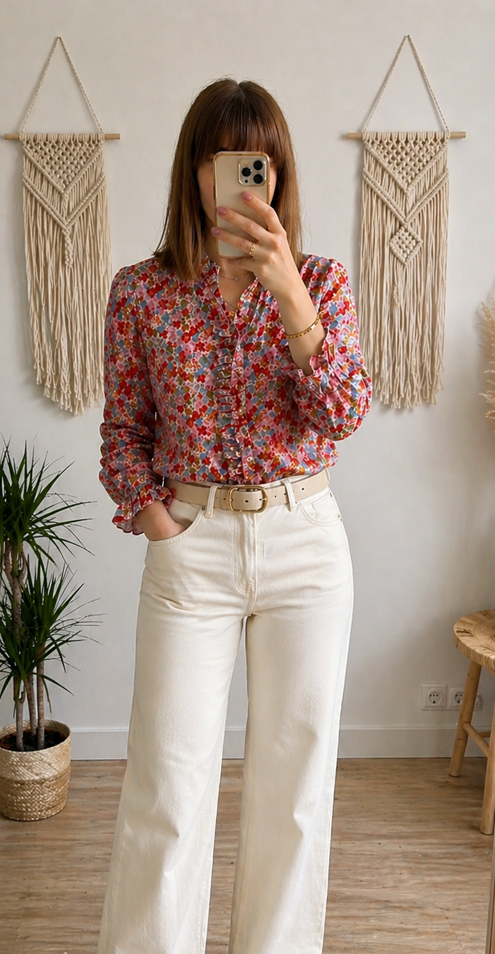 Chemise Fleurie – Rose Poudré & Imprimé Fleuri