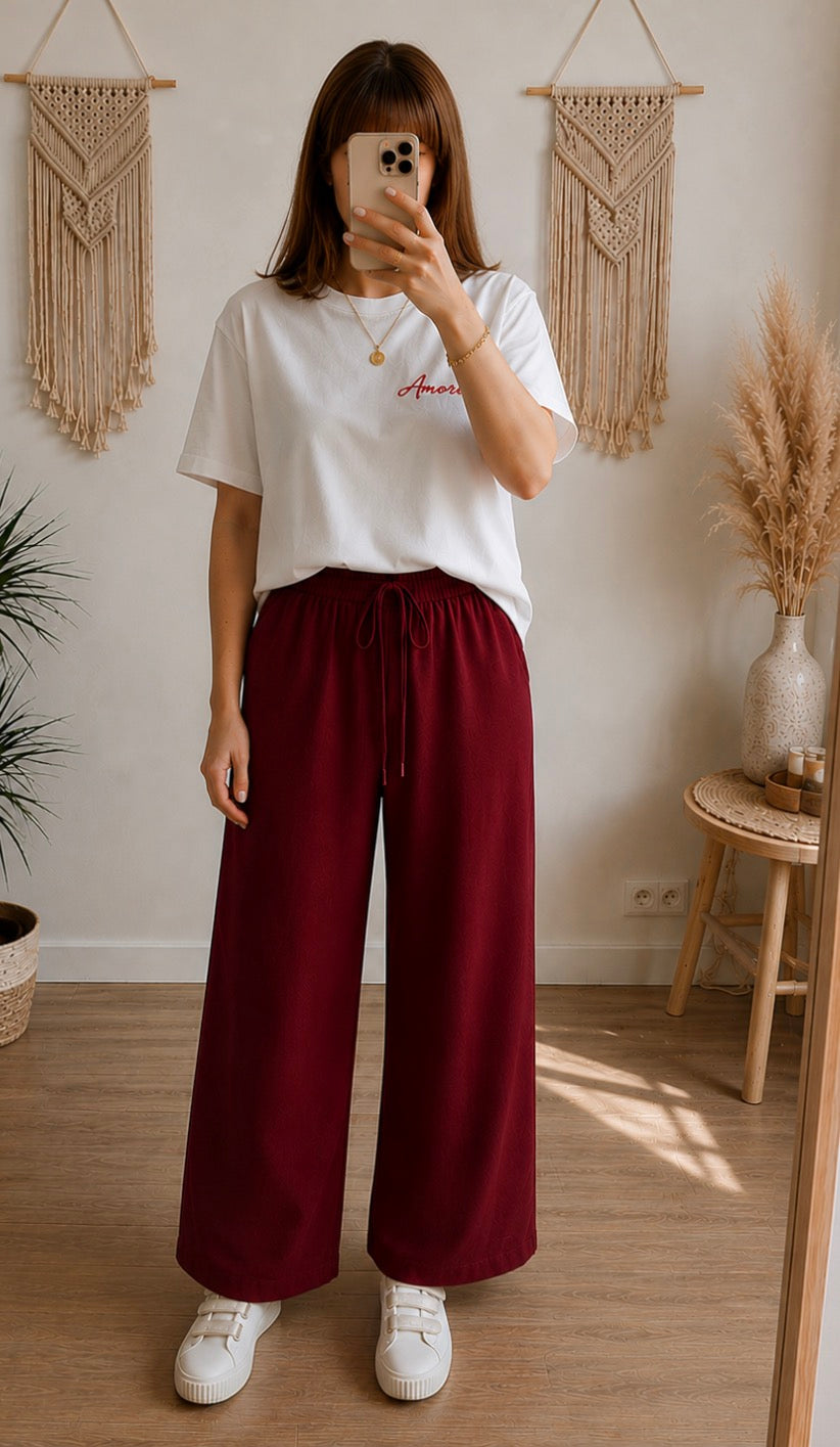 Pantalon fluide bordeaux