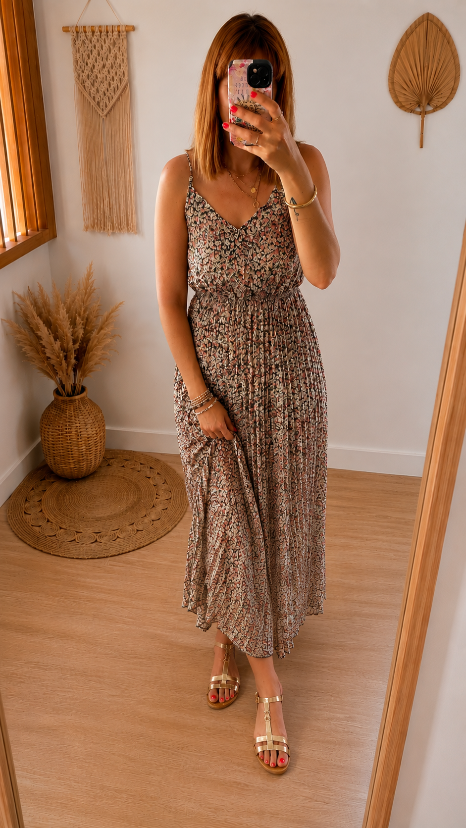 Robe longue plissée à fleurs