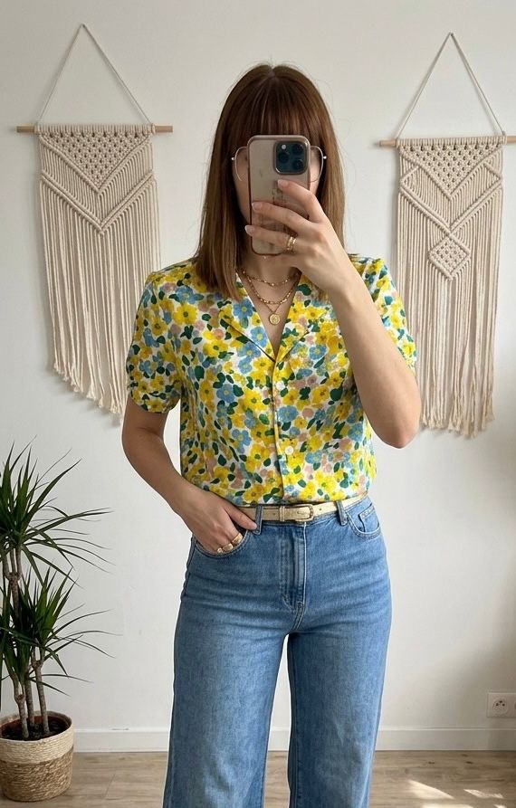 Blouse fleurie jaune manches ballon - légère & tendance 🤍
